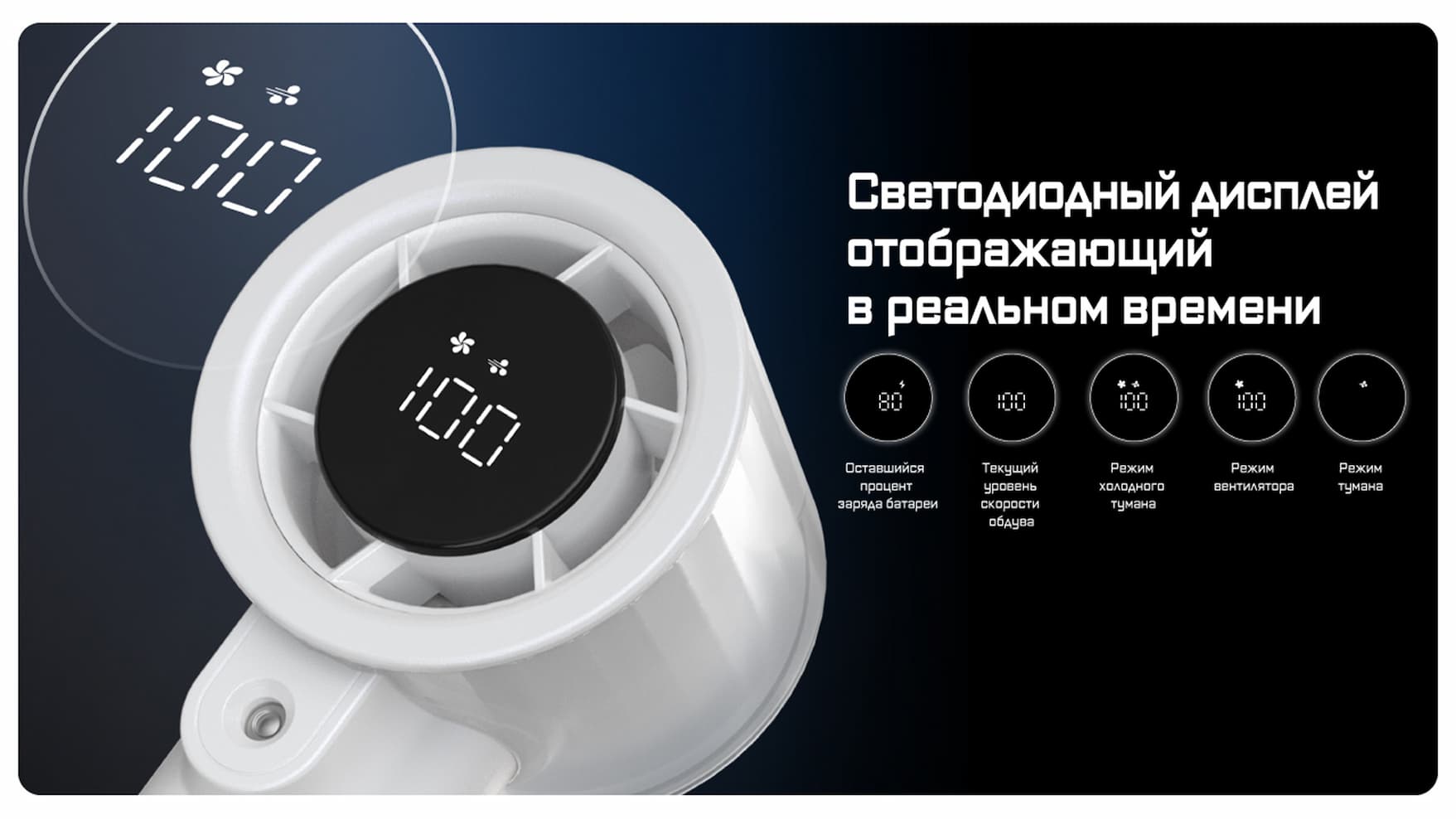 Бесступенчатая регулировка скорости ветра с 100 уровнями позволяет точно адаптировать поток воздуха.
